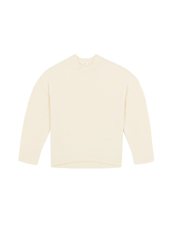 flat lay view of  off white cashmere long sleeve sweater