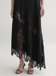 Black lace dress with a plain background