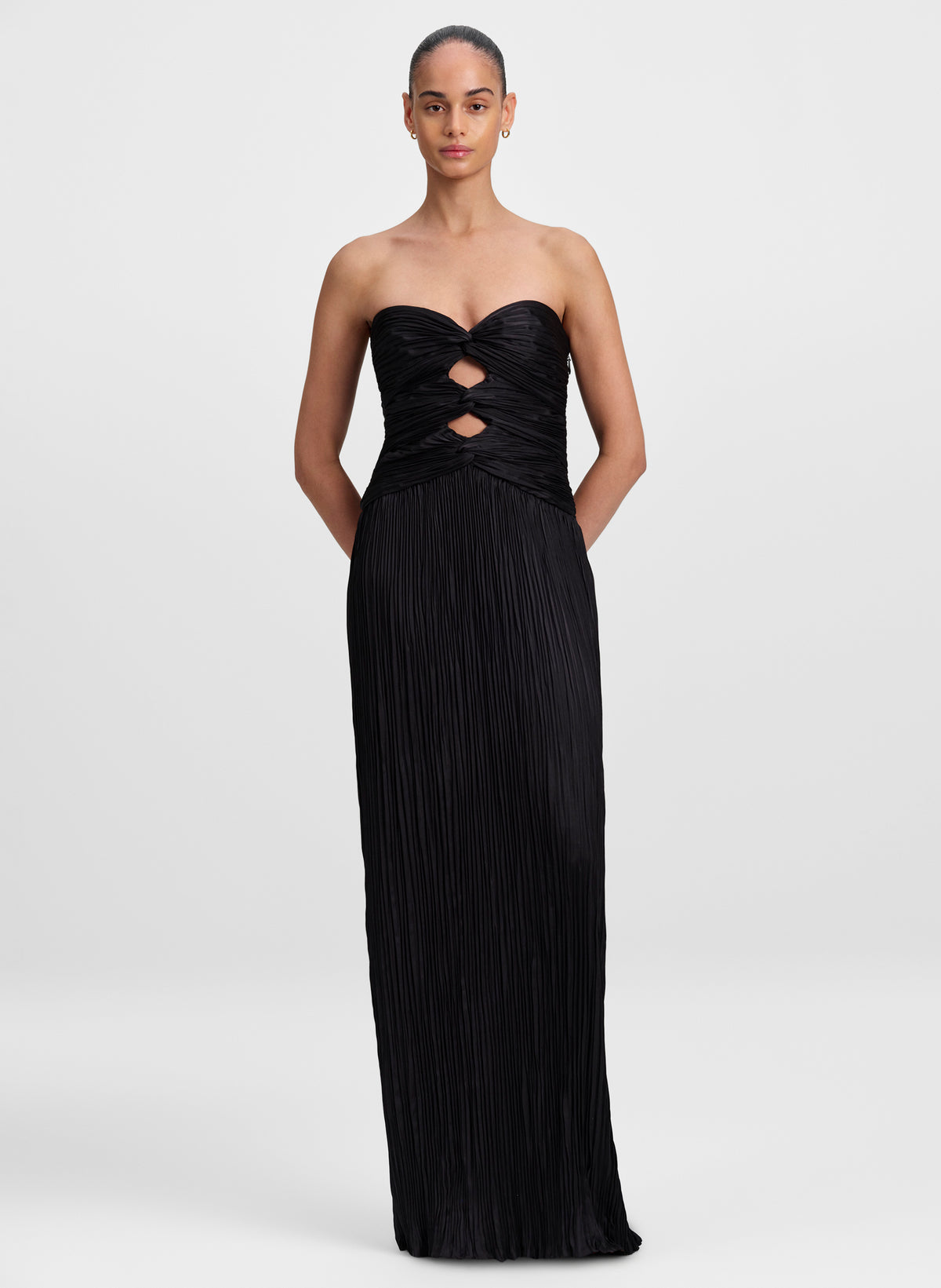 Brynn Strapless Pleated Satin Maxi Dress