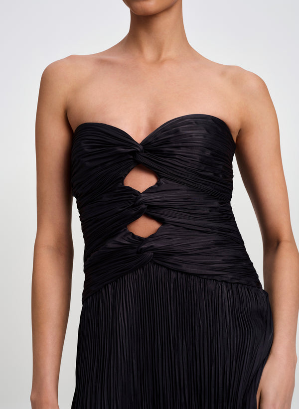 Brynn Strapless Pleated Satin Maxi Dress