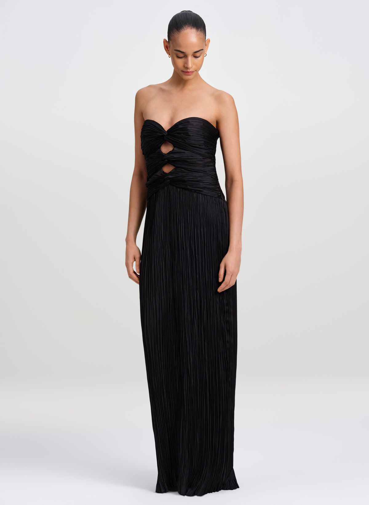 Brynn Strapless Pleated Satin Maxi Dress