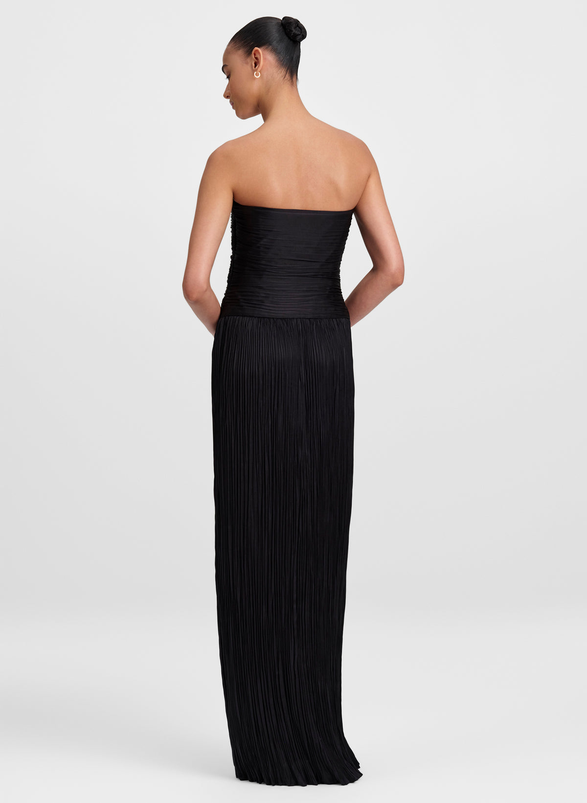Brynn Strapless Pleated Satin Maxi Dress