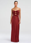 Brynn Strapless Pleated Satin Maxi Dress