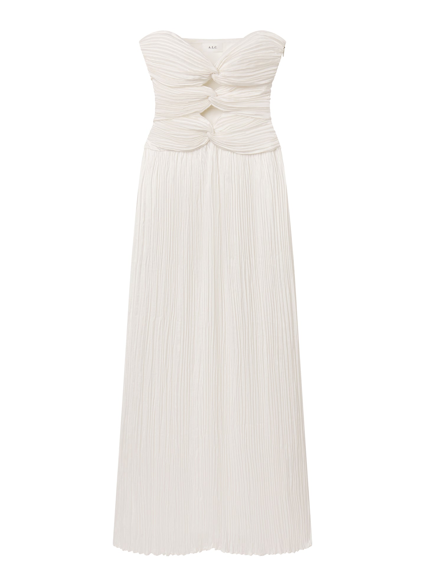Brynn Strapless Pleated Satin Maxi Dress