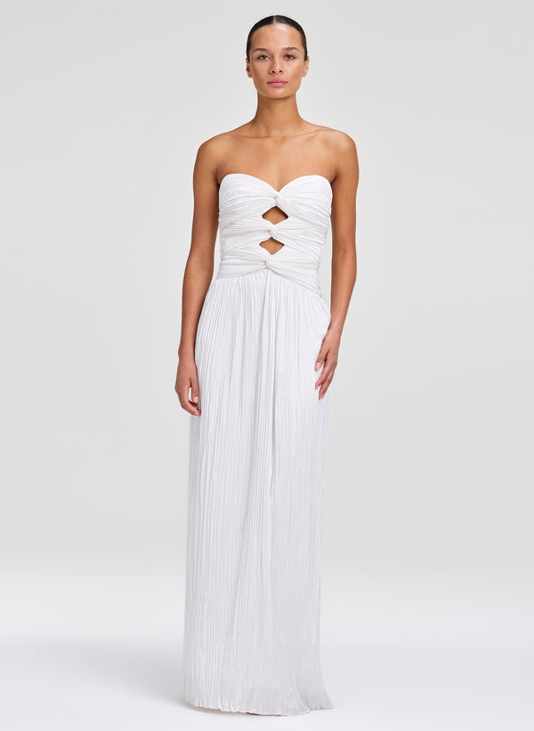alc white dress A.L.C. Sophia Satin Halter Mini in Off White, Size 8 This sleeveless midi silhouette features curved diagonal seaming through the bodice that creates a sculpted fit before releasing into a full skirt. Gemma Stretch Cotton Midi Dress