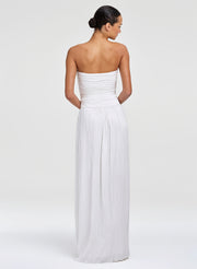 white strapless gown
