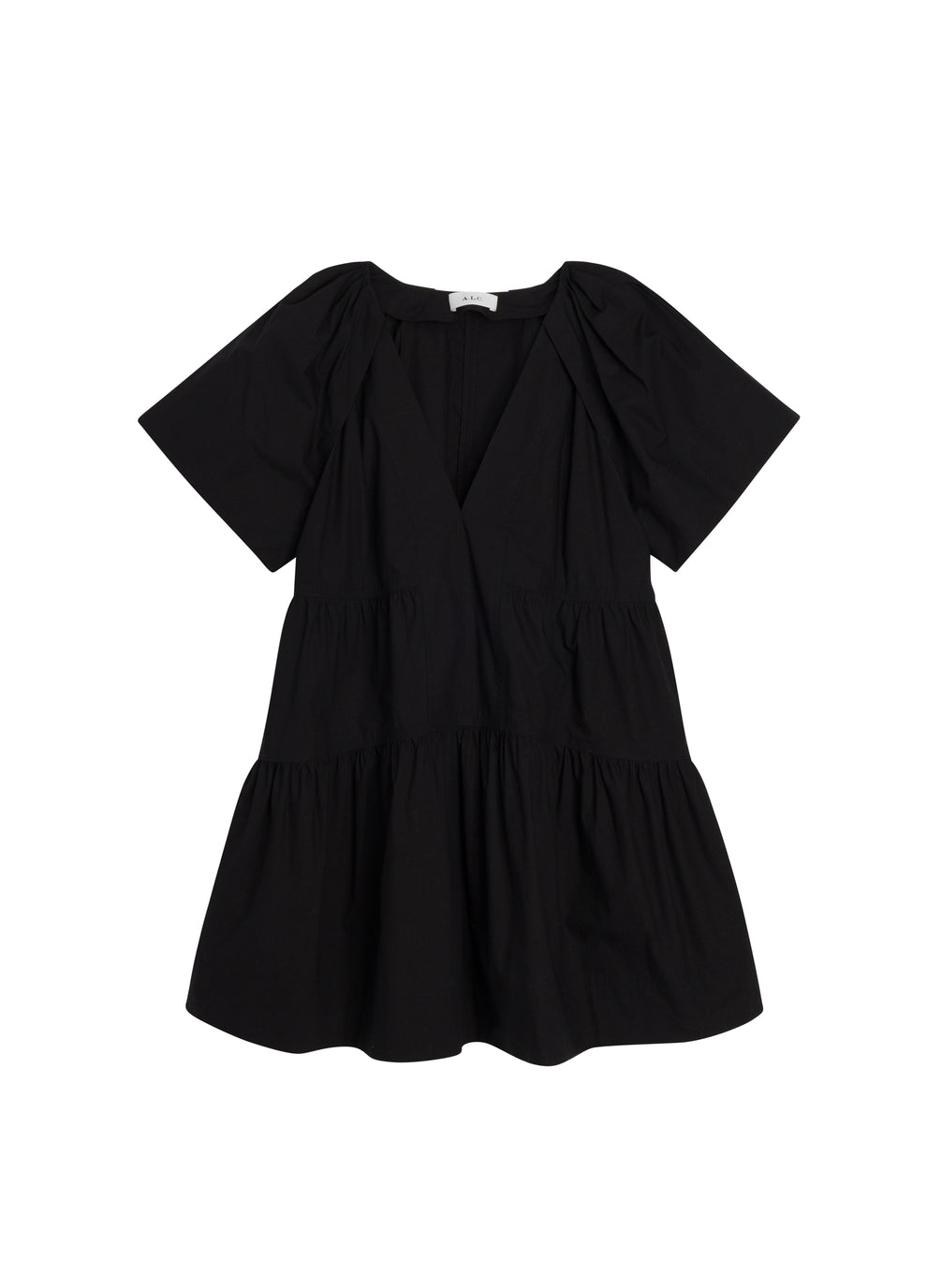 flatlay of black short sleeve mini dress