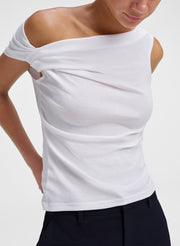 woman wearing white top