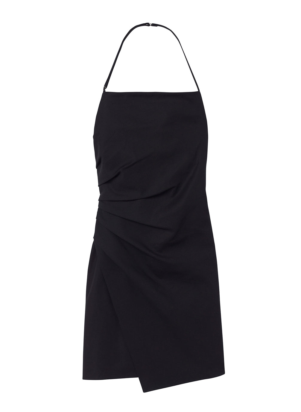 flatlay of black halter mini dress