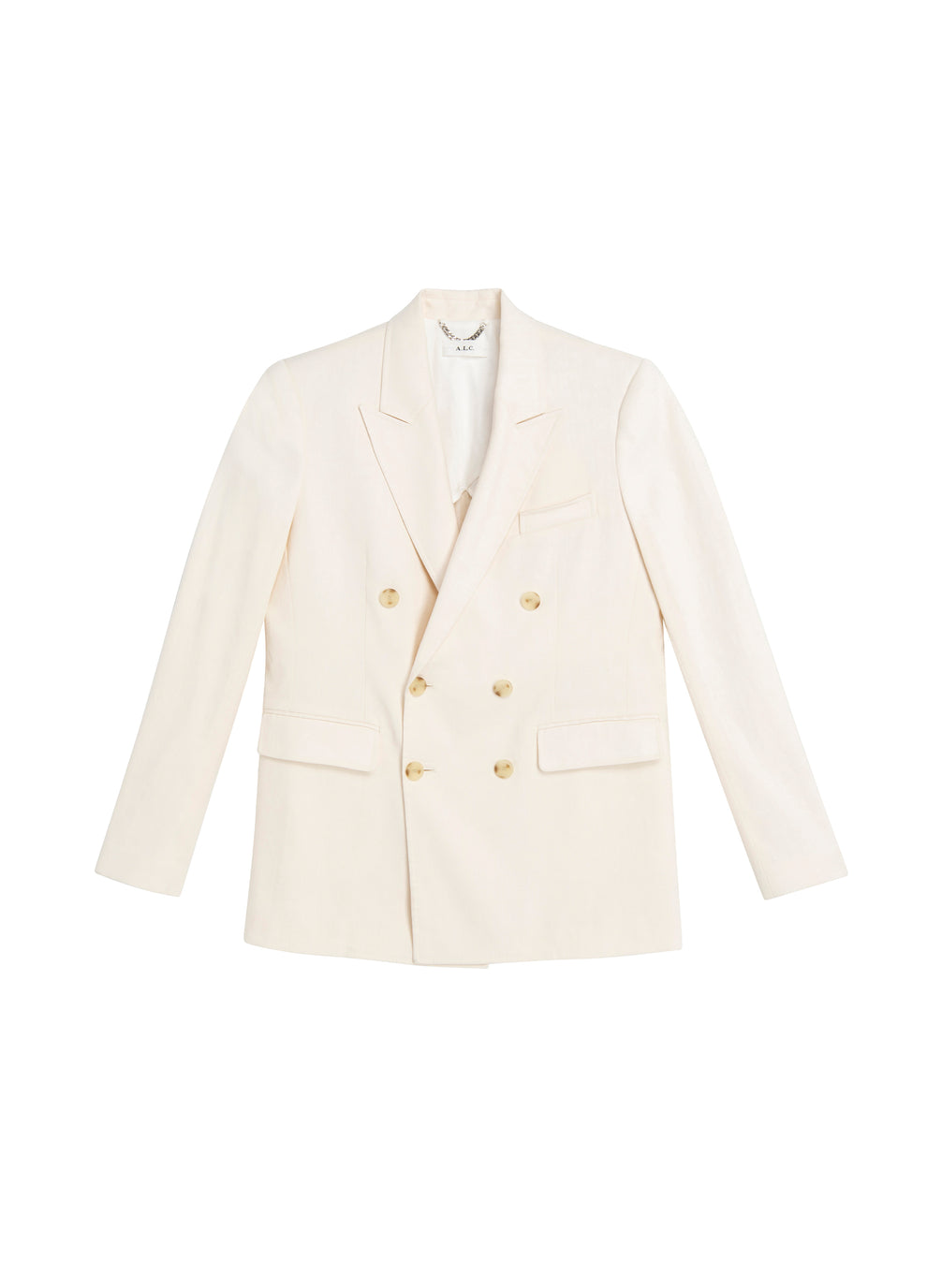 flatlay of cream suit jacket