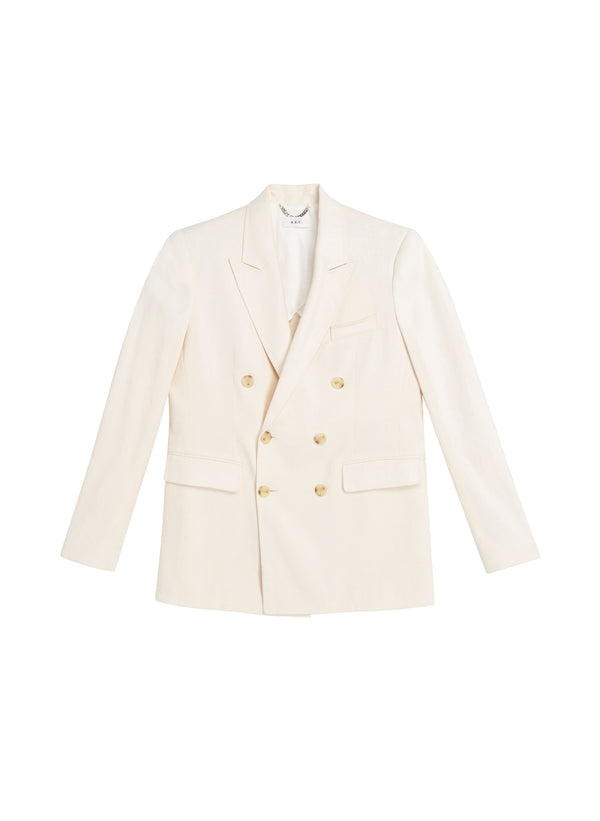 flatlay of cream suit jacket