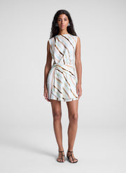 woman wearing striped mini dress