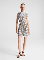 woman wearing striped mini dress