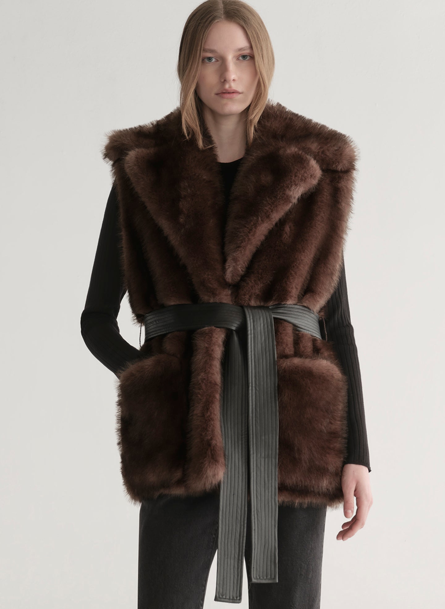 fur vest with bodycon dress Faux Fur Vest + Swing Dress