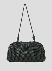 green quilted faux leather handbag