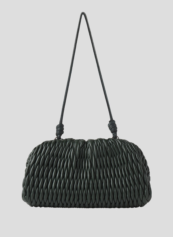 green quilted faux leather handbag