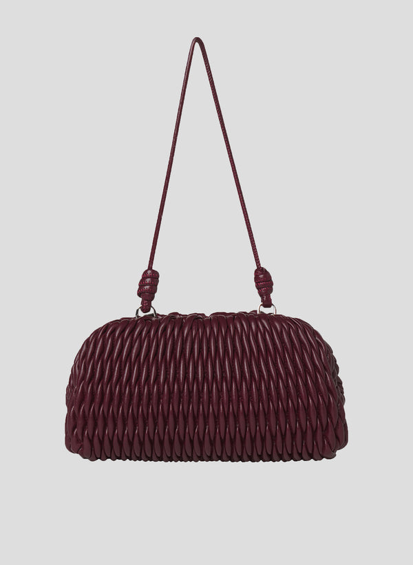 burgundy clutch handbag with strap