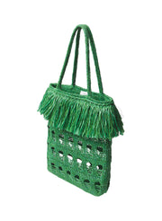 green raffia tote