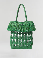 green raffia tote