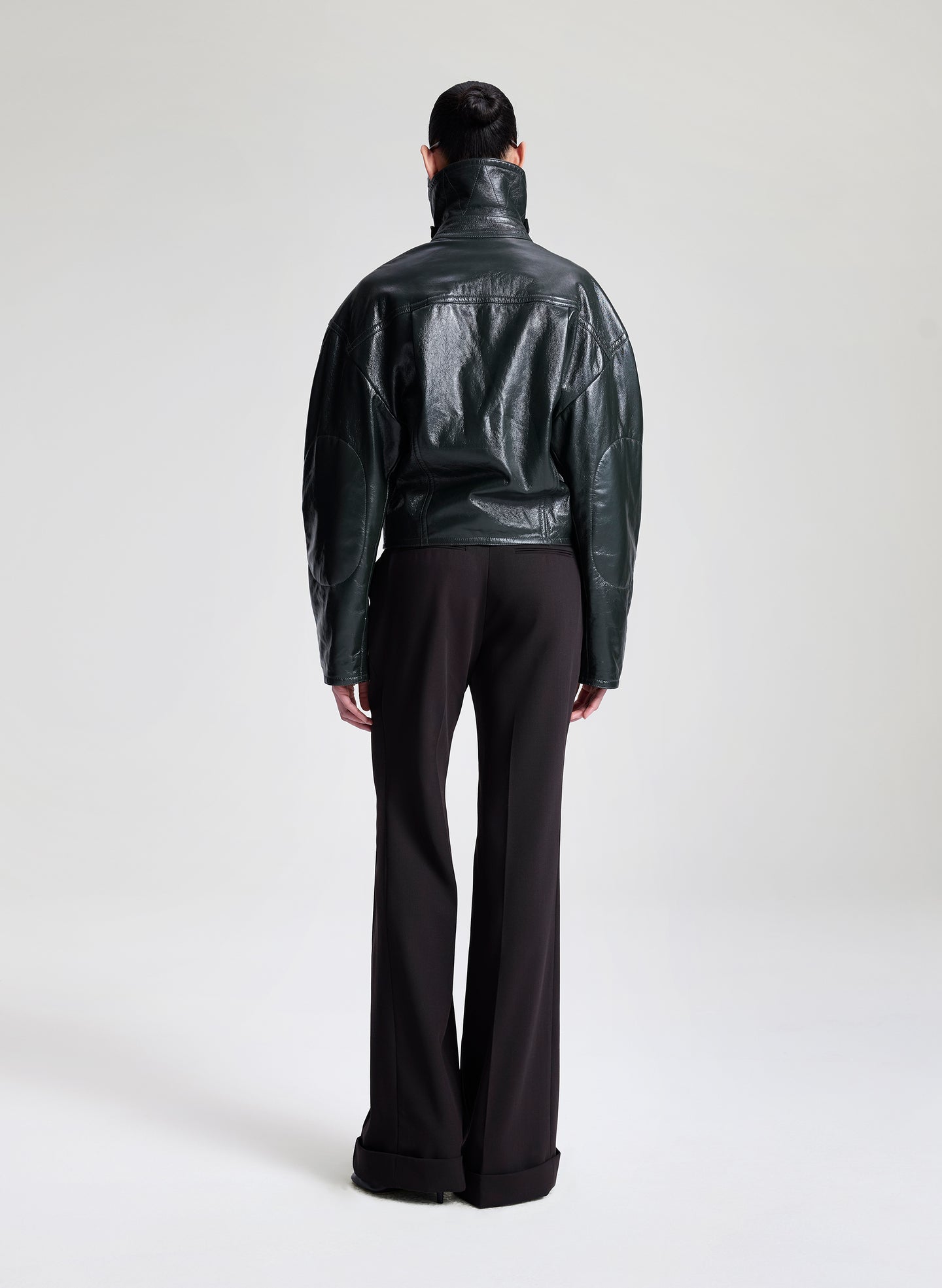 A.L.C. Women's Eli Glossy Leather Jacket in Dark Green, Size L A.L.C. Women's Eli Glossy Leather Jacket in Dark Green, Size L