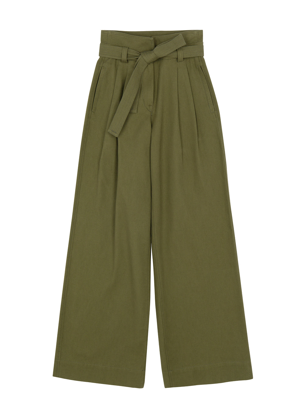 Cotton Twill Wide Leg Pants - Olive – Carbon38