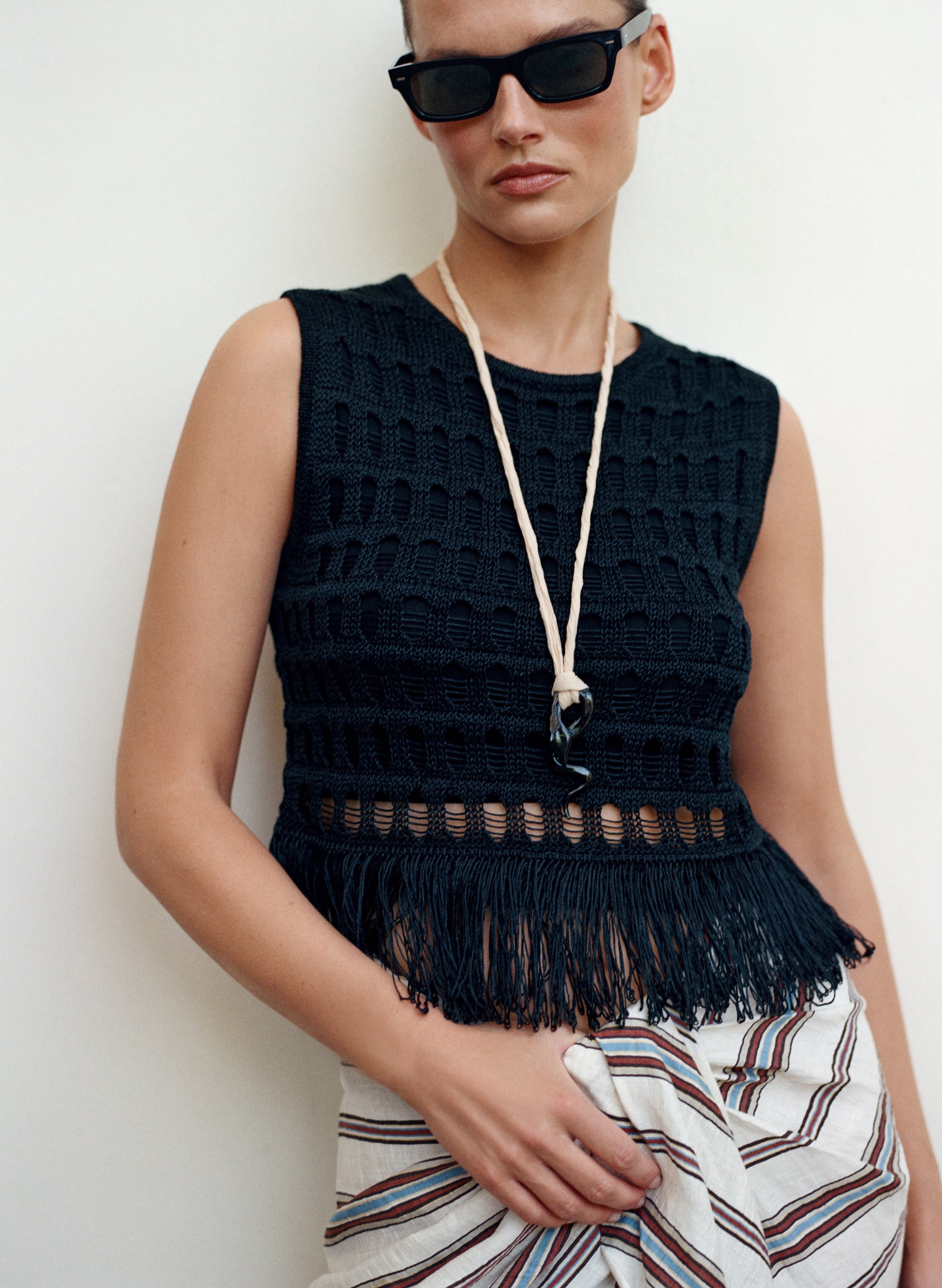 トップス TWEED FRINGE KNIT TOPS Esme Crochet Fringe Top | ALC LTD