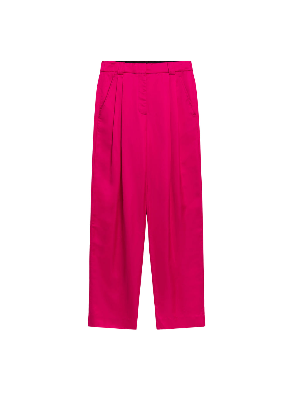 flatlay of bright pink satin pant