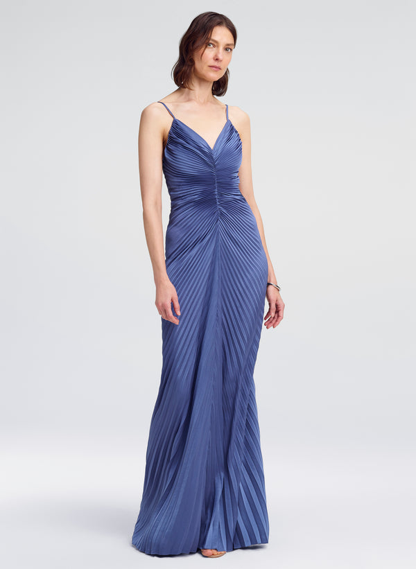 woman wearing blue gown