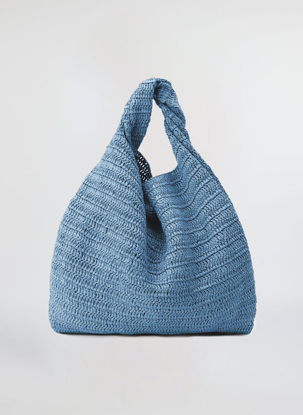 blue raffia tote bag