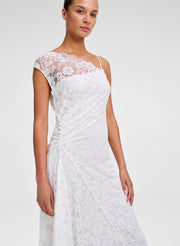 lace gown in ecru with ruching