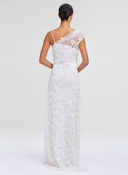 white lace gown worn by model