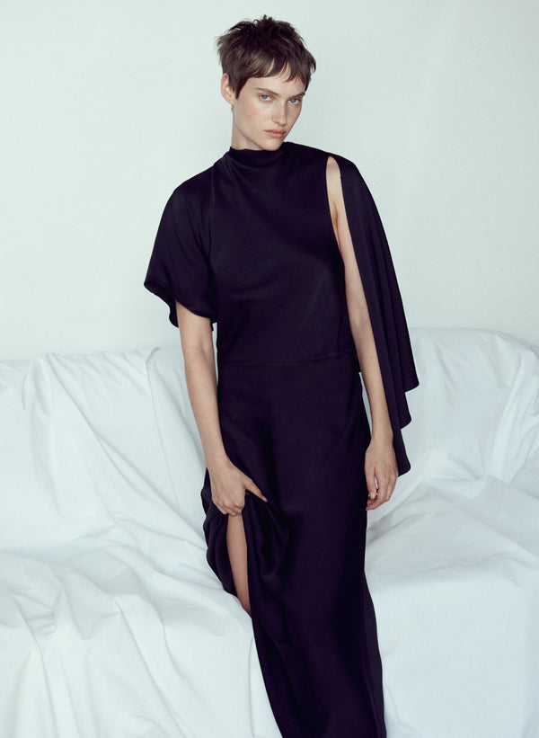 Kate Textured Satin Draped Midi Dress
