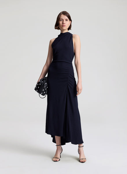 alc navy blue dress Inez Textured Midi Dress