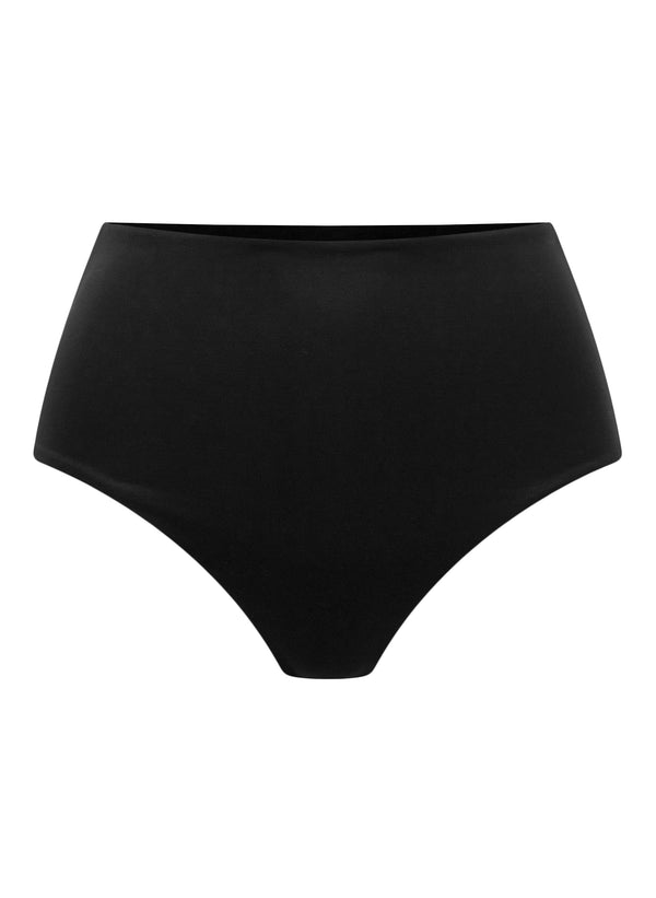 flatlay of black bikini bottom