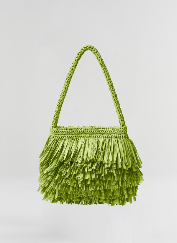 green raffia shoulder bag
