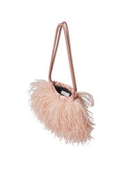 Pink feathered handbag on a white background