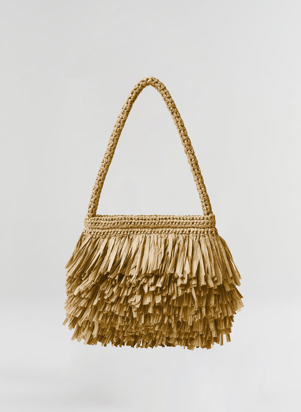 tan raffia shoulder bag