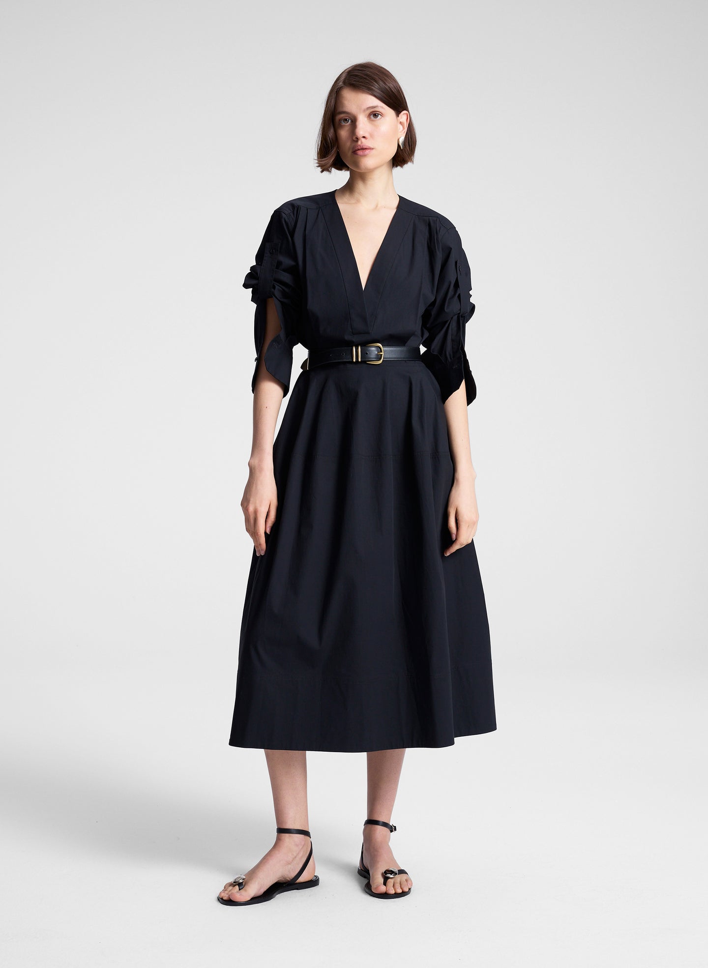 stretch cotton sateen midi dress in black Stretch Cotton Sateen Midi Dress in black Bella Galvan