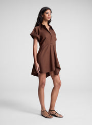 woman wearing brown mini shirt dress
