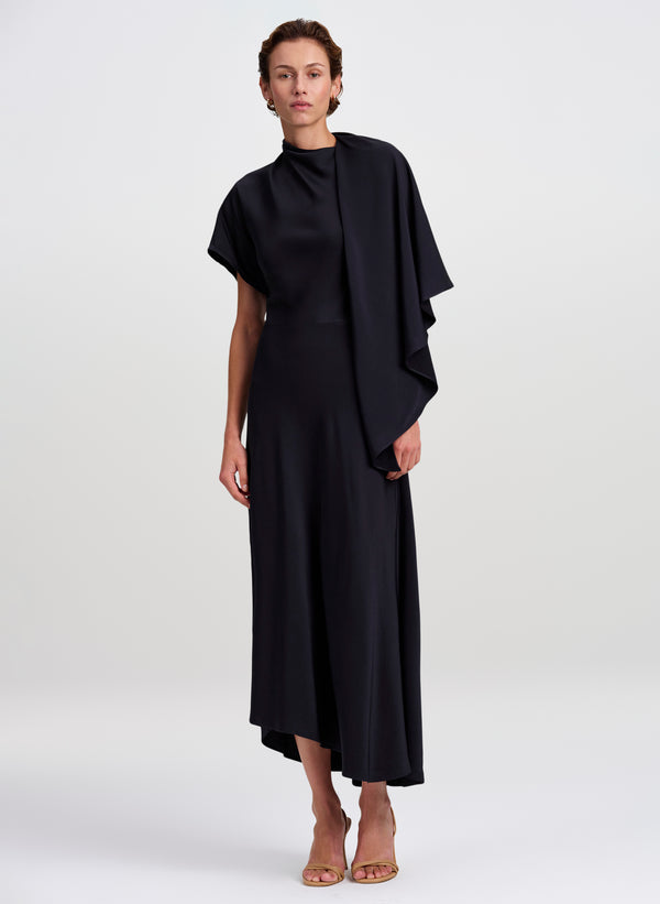 Kate Textured Satin Draped Midi Dress