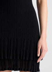 woman wearing black knit mini dress