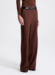 Brown wide-leg pants with a belt on a white background