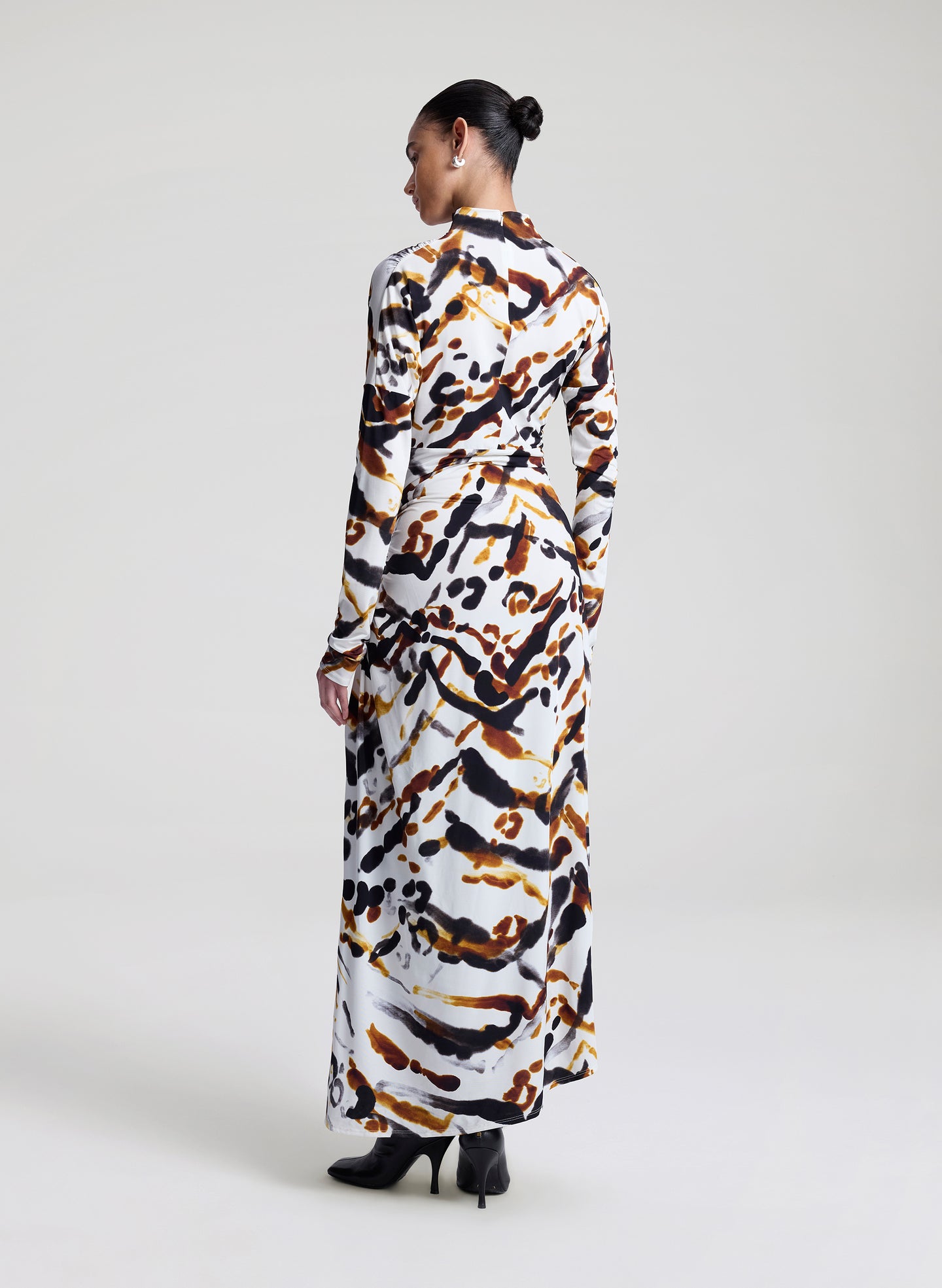 A.L.C. Women's Lia Draped Jersey Printed Maxi Dress Black Camel A.L.C. Women's Lia Draped Jersey Printed Maxi Dress Black Camel