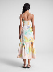 woman wearing multicolor sleeveless midi dress