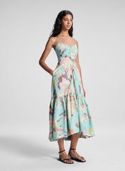 woman wearing multicolored sleeveless midi dress