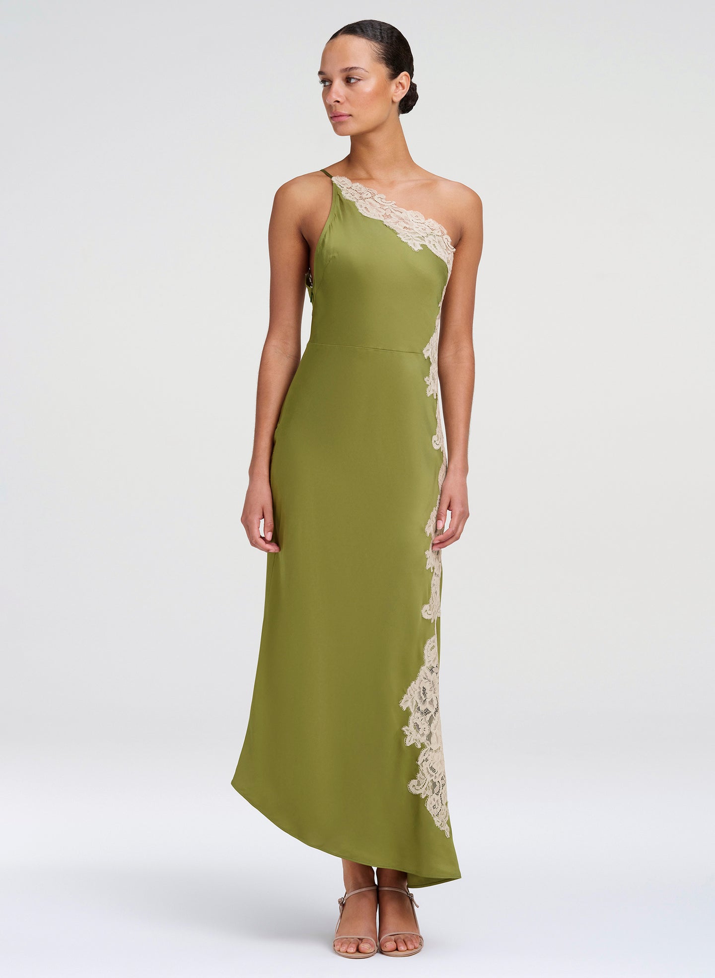 Lou Satin and Lace Midi Dress