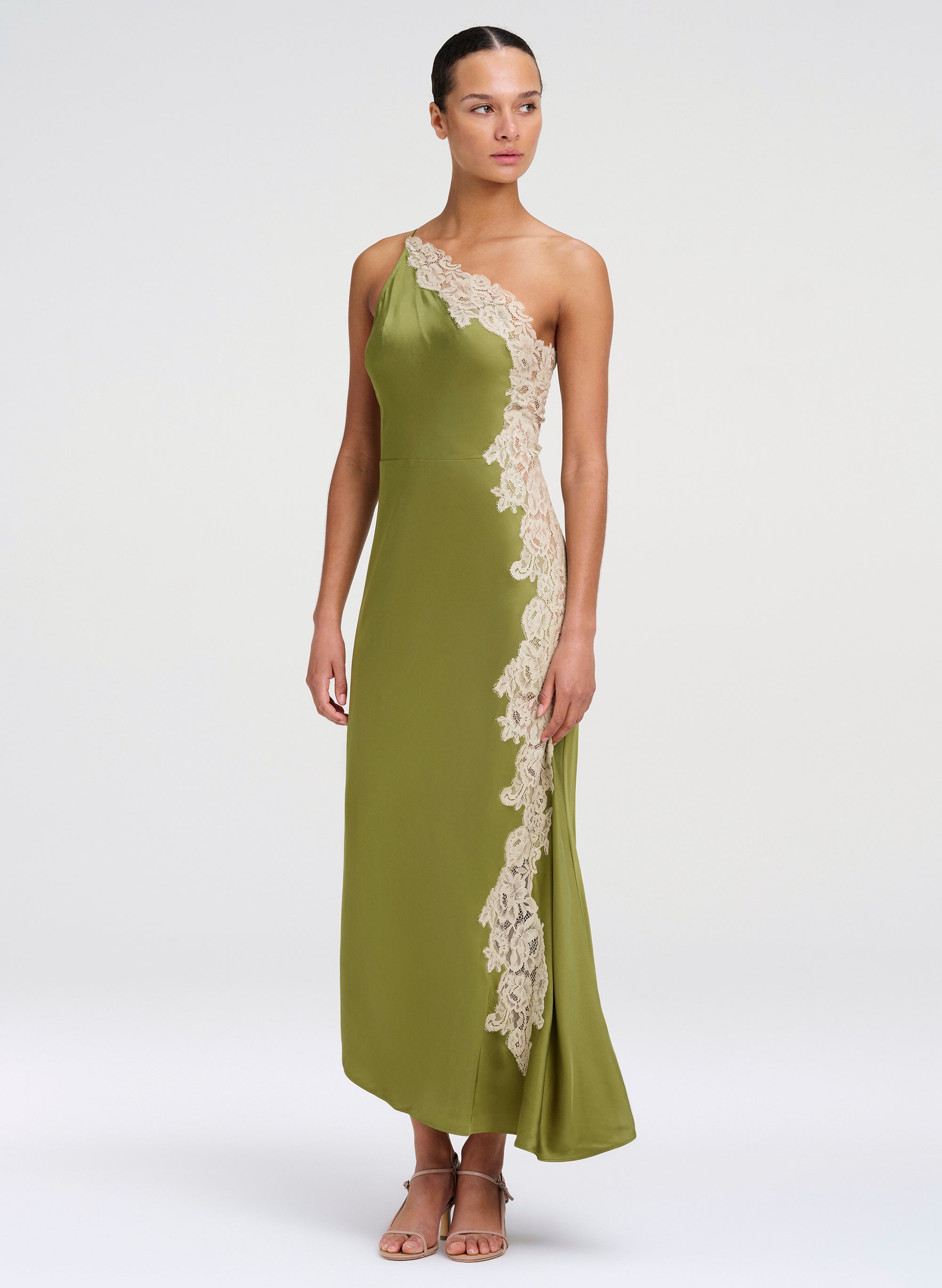 Lou Satin and Lace Midi Dress