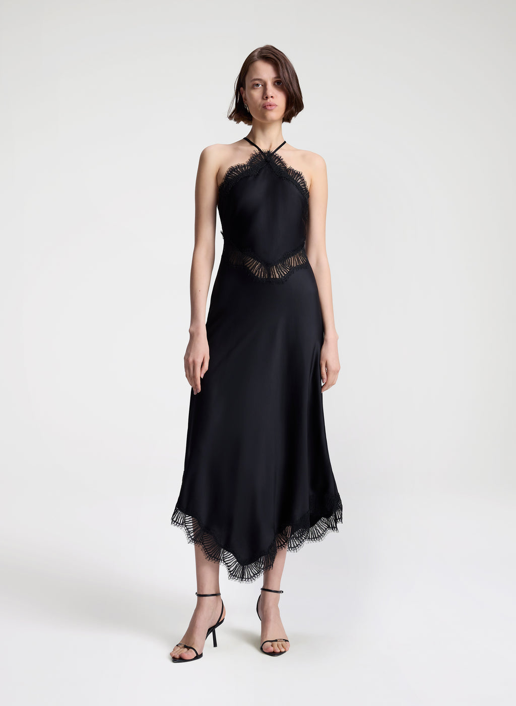 Lucia Satin Lace Midi Dress