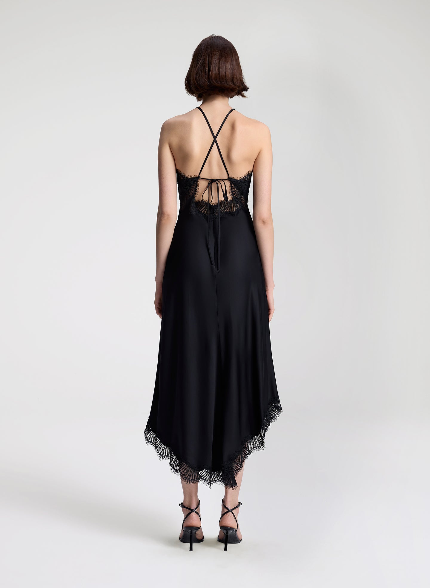 A.L.C. Women's Lucia Satin and Lace Midi Dress in Black/Black, Size 14 A.L.C. Women's Lucia Satin and Lace Midi Dress in Black/Black, Size 14