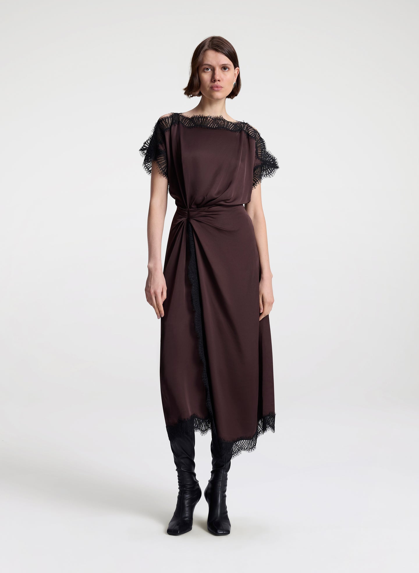 A.L.C. Women's Luna Satin and Lace Midi Dress Cocoa/Black A.L.C. Women's Luna Satin and Lace Midi Dress Cocoa/Black